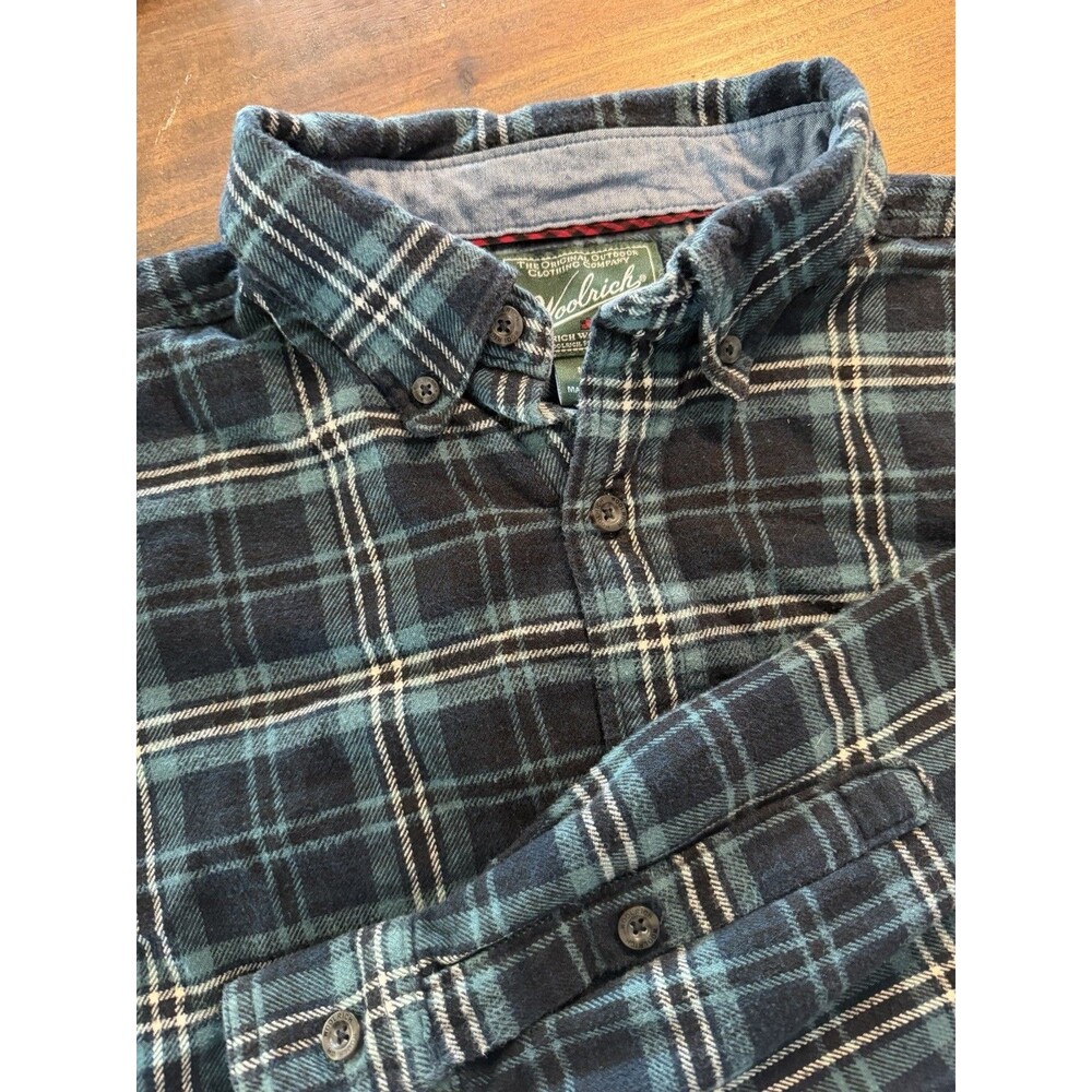 Woolrich Shirt Mens Large Blue Plaid Flannel Long Sleeve Button Front Casual